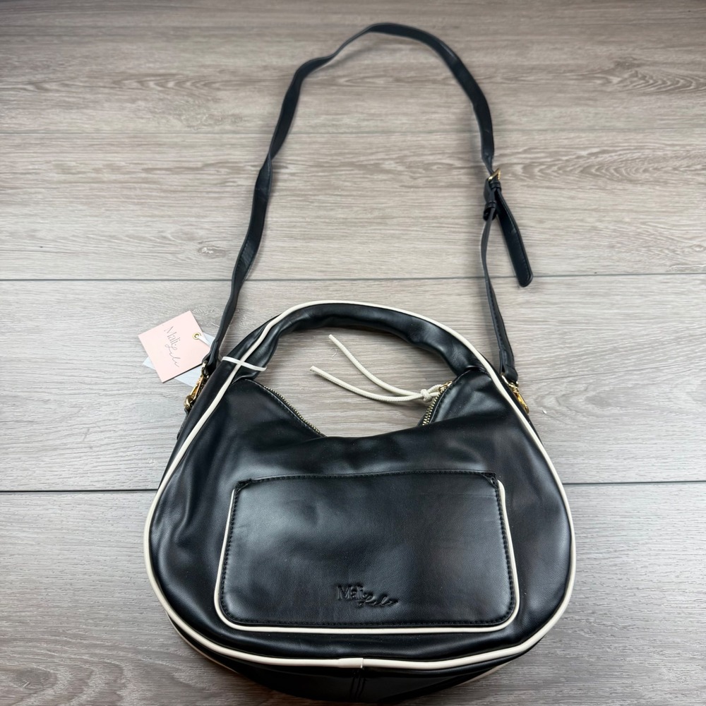 Mali + Lili Womens Vegan Leather Crossbody Hobo Bag Black OS